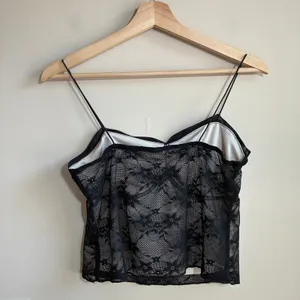 Unbranded Floral Lace Camisole Tank Top Small Black Womens Sheer Bow Detail thumbnail 5