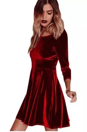 Red velvet fit flare dress skater size small stretchy thumbnail 1