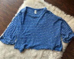 We The Free Island Girl Hacci Blue Striped Oversized Top thumbnail 3