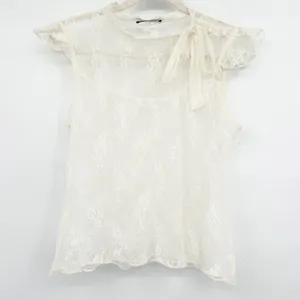 Stargazer Womens Vintage Y2K Fairycore‎ Delicate Lace Sheer Ivory Blouse Top thumbnail 1