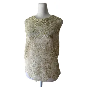 Endless Rose Sheer Cream Lace & Shiny Gold Tank Top thumbnail 3