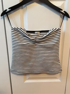 Anthropologie Maeve White and Black Striped Tube Top thumbnail 2