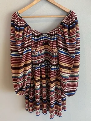 ZARA Like New Striped Midi Long‎ Sleeve Dress Medium Faux Corset Style Mu… thumbnail 1