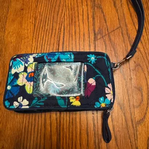 Vera Bradley Wallet Wristlet Zip ID Blue Floral Midnight Blues Card Case Bills thumbnail 9