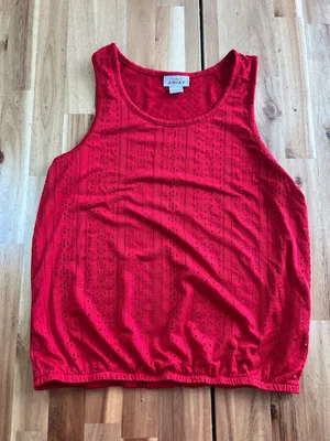 Ariat Smith Silvis Tank Top Red Eyelet Western Sleeveless Blouse Medium thumbnail 3