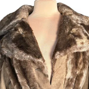 Vintage 70s Tocci England Faux Fur Suede‎ Leather Belted Coat Burgundy Lined thumbnail 3