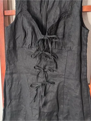 Reformation Reia Linen Dress Lace Sweetheart Bow Tie thumbnail 8