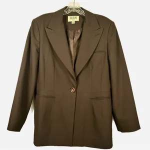 Vintage Bill Blass Women’s Suit Jacket Sz 12 Dark Academia Minimalism 90’s Brown thumbnail 1