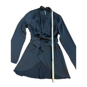 Free People Black Long Sleeve Wrap‎ Ruffle Hem Mini Dress Belted Sz M thumbnail 7