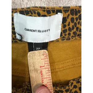 Current/Elliott Leopard Print High Rise Skinny Jeans‎ Raw Hem Size 27 Mustard thumbnail 2