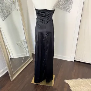 Promgirl Black Satin Strapless Long V-Neck Leg Slit Evening Dress M thumbnail 4