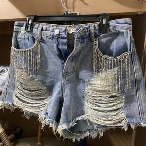 POL Bedazzled Cut Off Jean Shorts thumbnail 1