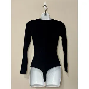 Everlane Bodysuit Top Womens Size XS Black Long Sleeve V Neck Supima Cotton EUC! thumbnail 3