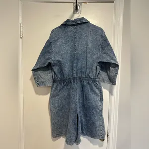 VTG 80s Denim Sz:L Acid Wash One Piece Shorts Jumpsuit Rockabilly utility-style thumbnail 2
