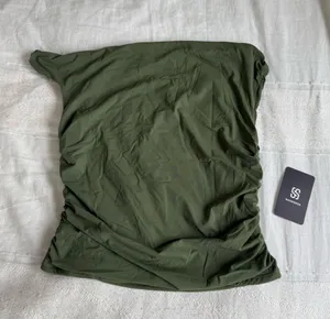 SUUKSESS Amazon off the shoulder rouched olive green top thumbnail 1