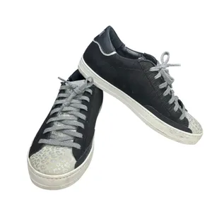 P448 John W sneakers 37 US 7 black silver metallic leopard print lace-up low top thumbnail 1