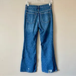 FREE PEOPLE Blue Relaxed Heritage Flare Distressed Button Fly Denim Jeans Sz 26 thumbnail 3