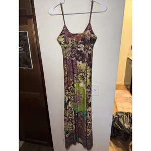 ICE Petite Y2K Maxi Dress Purple Green Paisley Floral Empire Waist Size 4P thumbnail 4