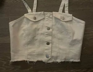 Revolve NWT Boutique New Moon White Crop Denim Jacket Bolero and Top. Size Small thumbnail 3