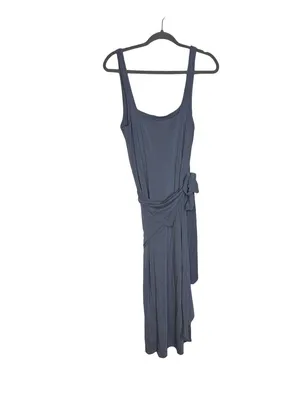 👗 Wilfred Draped Wrap Midi Dress XL Ruched Side Asymmetrical Hem Blue 👗 thumbnail 5