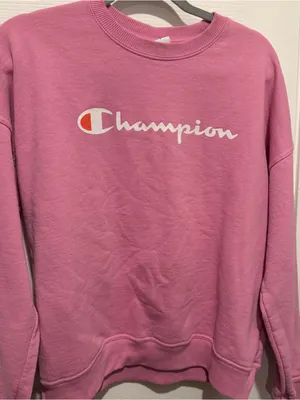 Champion Pink Crewneck Sweatshirt Women’s Large Logo Pullover Fleece Athleisure thumbnail 1