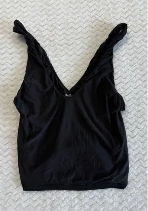 Aerie Smoothez Black V-Neck Twisted Strap Cropped Tank Top Small 4441 thumbnail 1