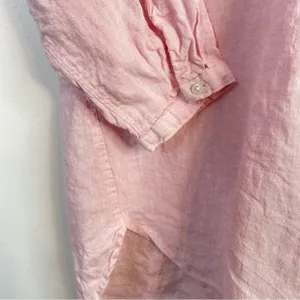 LL Bean Light Pink Premium Flax Linen Split Neck Tunic Top Shirt Blouse womens M thumbnail 6