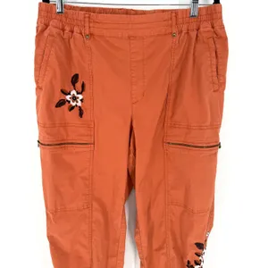 Soft Surroundings Cargo Pants L Burnt Orange Floral Embroidered Boho thumbnail 3