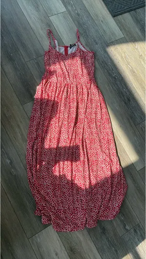 Long floral red summer dress thumbnail 1