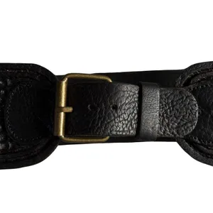 Motif 56 Belt Womens Small Black Leather Textured Wide Buckle Handmade Morocco thumbnail 2