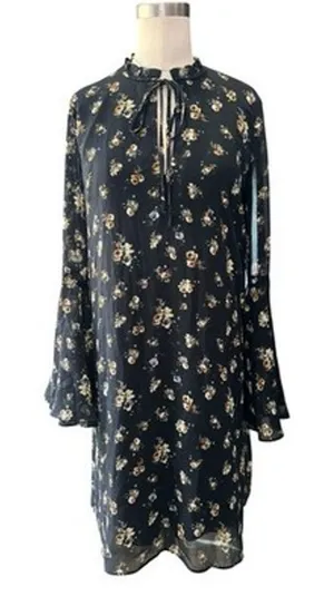 Philosophy Black Floral Chiffon Shift Dress Sz Small Tie Keyhole Flutter Sleeve thumbnail 1