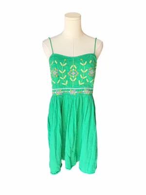 ba&sh - Kika Green Embroidered Strappy Mini Dress Boho Sz M thumbnail 3