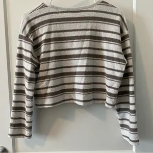 Zara Brown and‎ White Striped Knit Top Cropped thumbnail 3