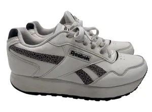 Reebok Women's 8.5 White Sneakers Royal Glide Platform‎ Leopard Print thumbnail 1