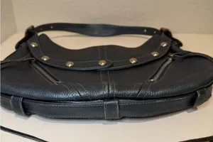 Botkier TRIGGER Mermaid Blue Moto Leather Hobo Shoulder Bag Studded Fringe thumbnail 6