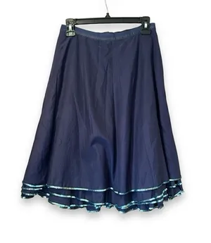 Marc Jacobs Silk Blend A-Line Skirt Navy Blue Sequin Trim Womens Sz 2 Midi Flowy thumbnail 1