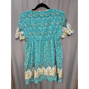 Temofon Summer Mini Dress Women's Medium Blue Floral Print Short Sleeve B82 thumbnail 4