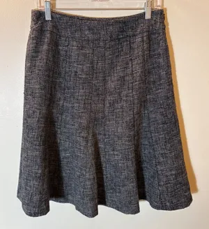 Ann Taylor Black White Tweed Flared A-Line‎ Skirt Size 6 Side Zip Lined Career thumbnail 1
