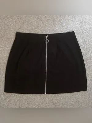 Black Ribbed Suede Mini Skirt with Silver Circle Zipper thumbnail 3