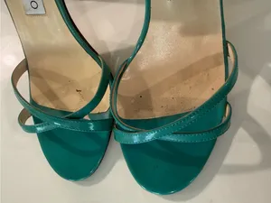 Jimmy Choo Green Patent Leather Strappy Slingback Stiletto Sandals Size 39.5‎ thumbnail 9