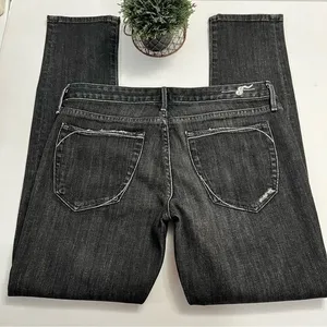 Earnest Sewn Harlan Crop Distressed Slim Straight Jeans Black Size‎ 28 thumbnail 11