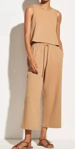 VINCE Cropped Wide Leg Pant in Dune Size XS Tan Tie Waist Drawstring Casual Pant thumbnail 1