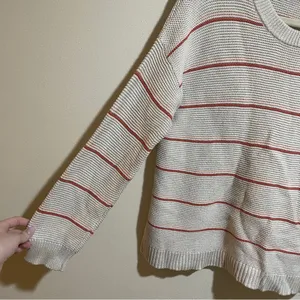 Marine Layer Nina Knit Crewneck Cotton Sweater Stripes Oatmeal Pink Size Small thumbnail 6