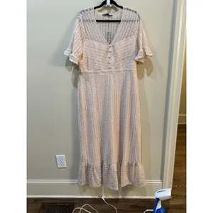 BCBGMAXAZRIA Lace-Overlay Maxi Dress Size XL Ruffle Prairie Boho‎ $268 thumbnail 3