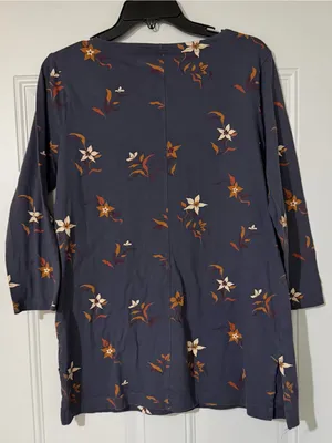 Duluth Trading Co Floral Knit 1/4 Sleeve Pullover Tunic Round Neck Medium Fall Blue thumbnail 4