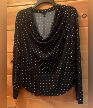 Ann Taylor Long Sleeve Black And White Polka dot Scoop Neck Blouse Size Small thumbnail 1