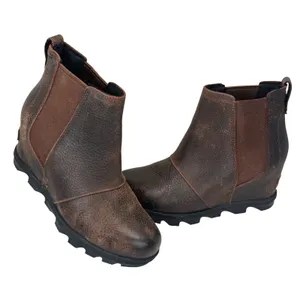 Sorel Joan of‎ Arctic Wedge II Chelsea Boot Leather Brown Burnt Henna Womens 7 thumbnail 1
