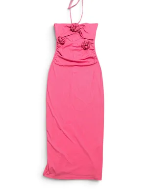 SHEIN Pink Rosette Halter Cutout Bodycon Maxi Dress Size Medium thumbnail 3