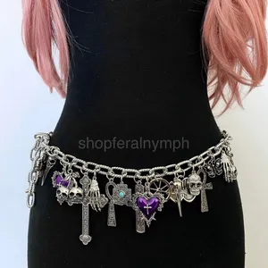 Silver Y2K Gothic Purple Heart Charm Chain Belt, Fits 14-40 Inches, X7GA1307 thumbnail 5