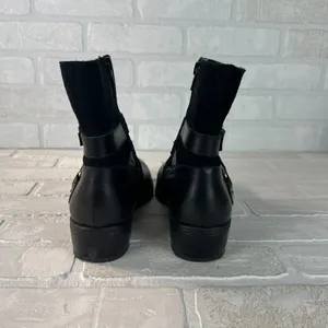 Ralph Lauren Makalia Boots Womens 8 Black Leather Suede Ankle Zip Buckle‎ Riding thumbnail 3